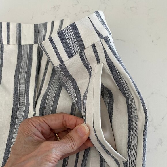 RW&CO. Stylish Comfy Linen + Poly Pleated Front Striped Pants Blue Cream Sz S - Picture 7 of 12
